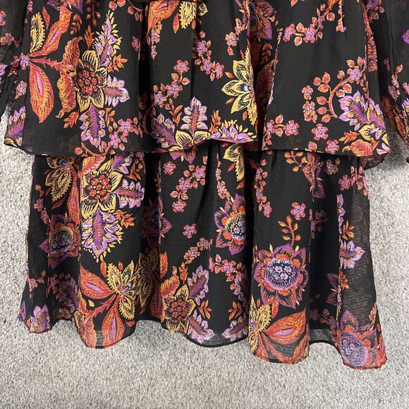 Vero Moda Stitch Fix Dress Womens Medium Black Floral Long Sleeve Tiered Lined - Picture 4 of 13